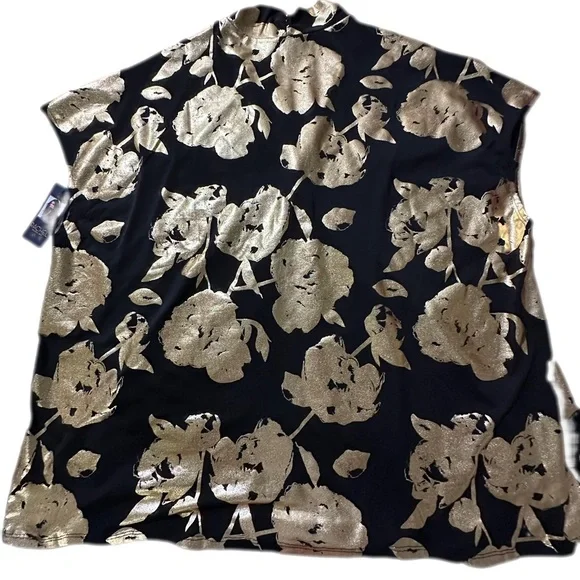 NWT Rachel Roy ladies black & gold blouse stretch polyester & spandex size 2X - Picture 7 of 9